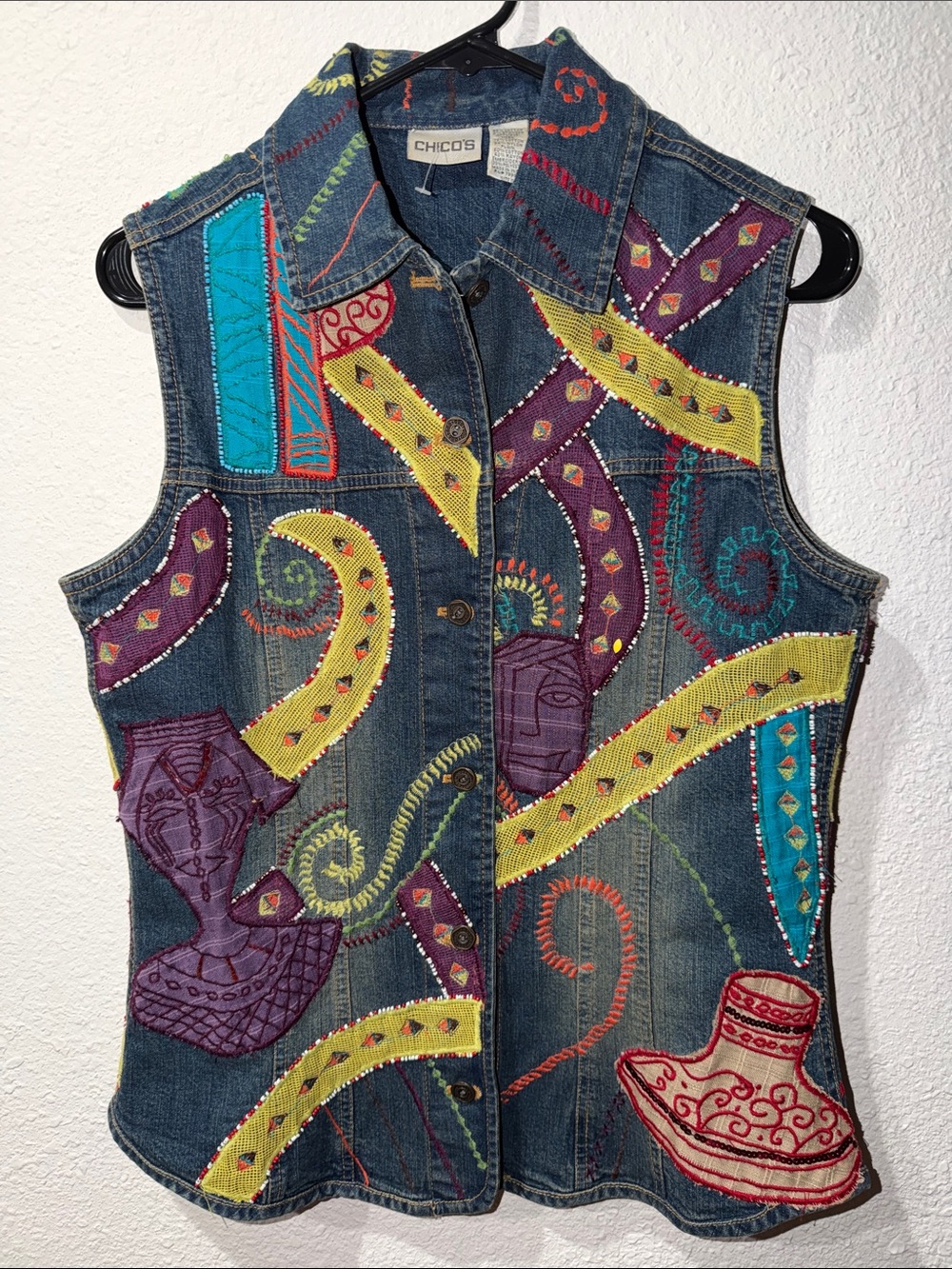 Chico's art-to-wear denim vest SZ 0